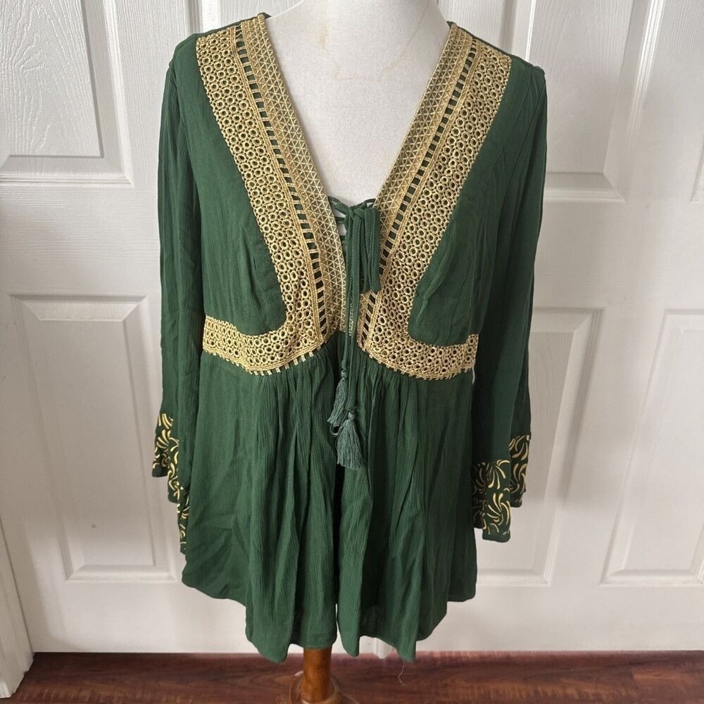 Game of Thrones House of the Dragon Green Tunic Top Sz 0 US 12 Embroidered